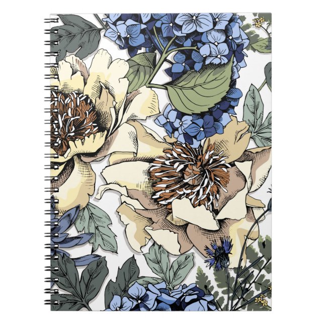 Seamless floral pattern. Hydrangea,  Peony,  wildf Notebook (Front)