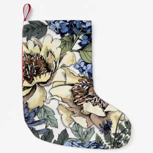 Seamless floral pattern. Hydrangea,  Peony,  wildf Small Christmas Stocking