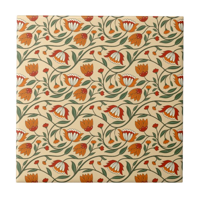Seamless floral pattern in beige background ceramic tile (Front)
