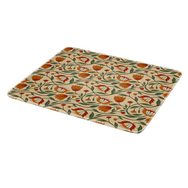Seamless floral pattern in beige background cutting board (Corner)