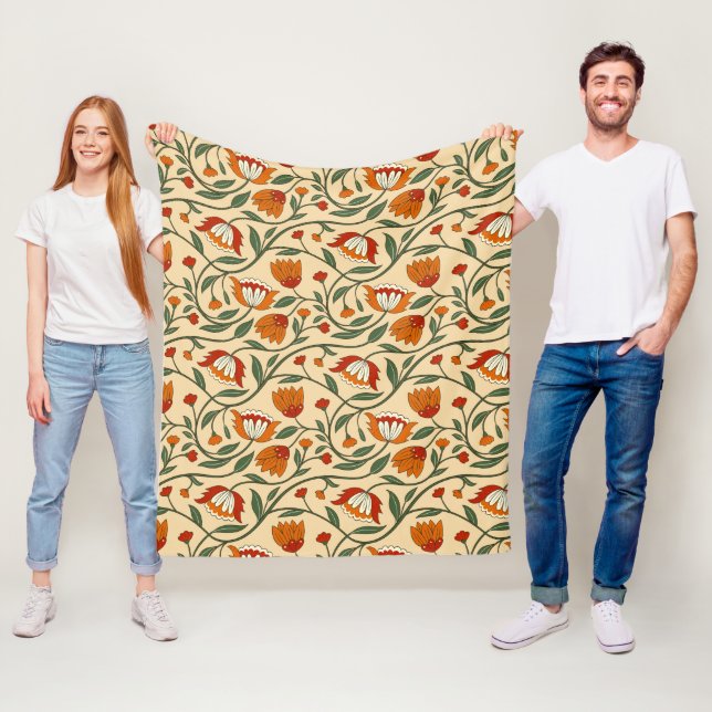 Seamless floral pattern in beige background fleece blanket (In Situ)