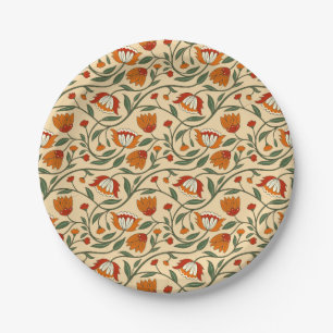 Seamless floral pattern in beige background paper plate