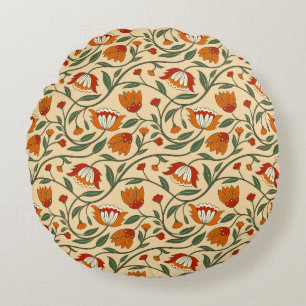 Seamless floral pattern in beige background round cushion