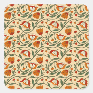 Seamless floral pattern in beige background square sticker