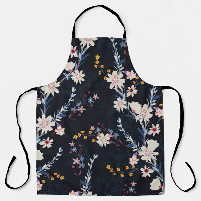 Seamless floral pattern in the night garden apron (Front)