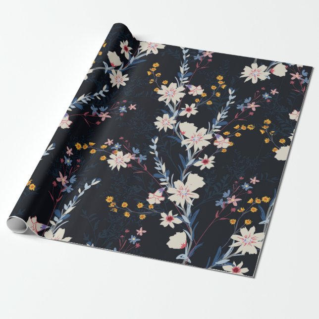 Seamless floral pattern in the night garden wrapping paper (Unrolled)