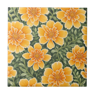 Seamless Floral Pattern Marigold Flowers Ceramic Tile