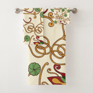 Seamless floral pattern on beige background bath towel set