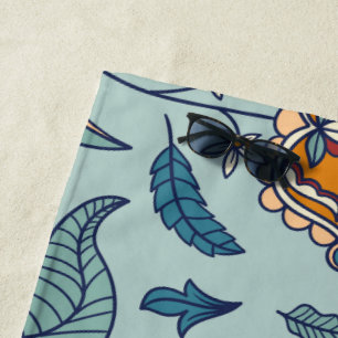 Seamless floral pattern on beige background beach towel