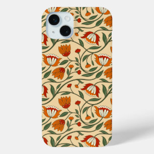 Seamless floral pattern on beige background iPhone 15 mini case