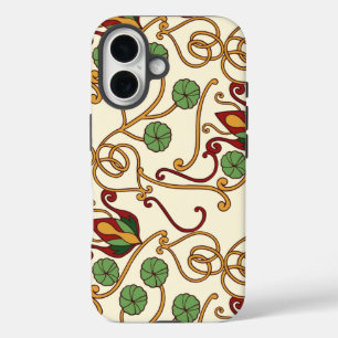 Seamless floral pattern on beige background iPhone 16 case