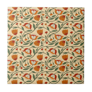 Seamless floral pattern on beige background ceramic tile