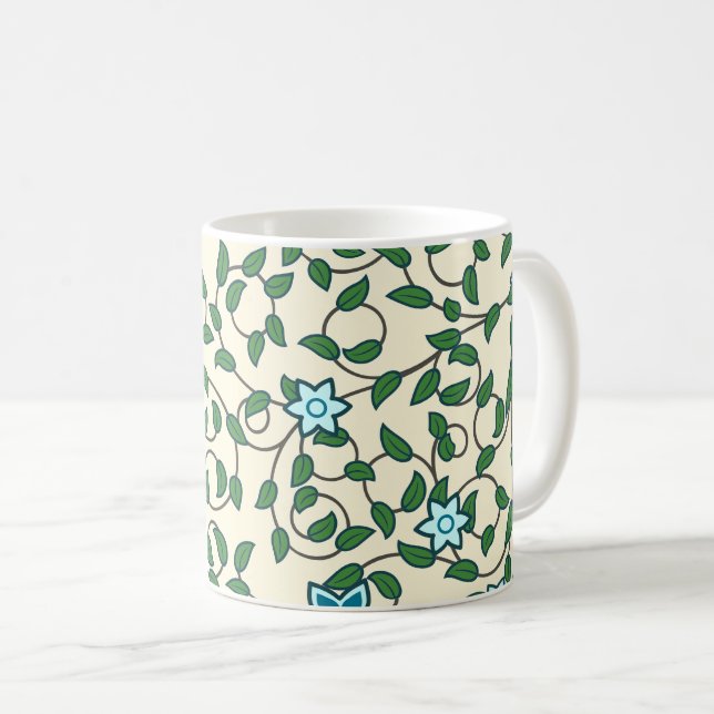 Seamless floral pattern on beige background coffee mug (Front Right)