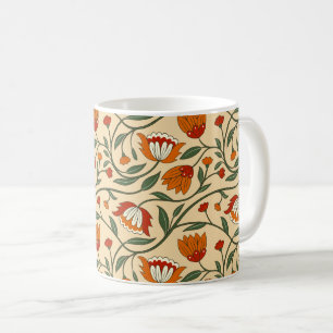 Seamless floral pattern on beige background coffee mug