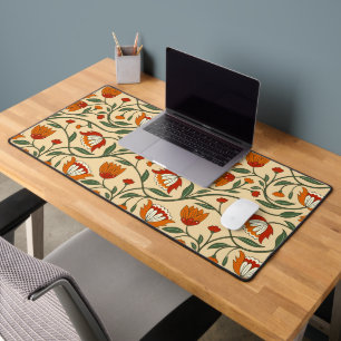 Seamless floral pattern on beige background desk mat