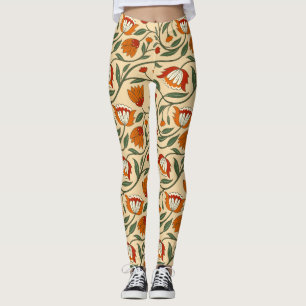 Seamless floral pattern on beige background leggings