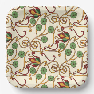 Seamless floral pattern on beige background paper plate