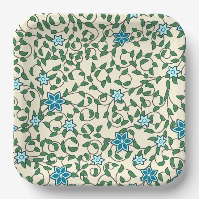 Seamless floral pattern on beige background paper plate (Front)