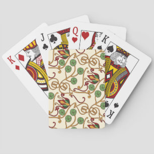 Seamless floral pattern on beige background playing cards