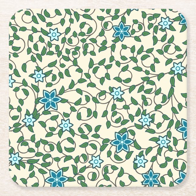 Seamless floral pattern on beige background square paper coaster (Front)