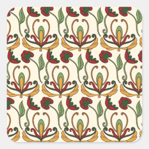 Seamless floral pattern on beige background square sticker