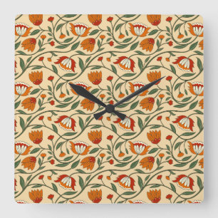 Seamless floral pattern on beige background square wall clock