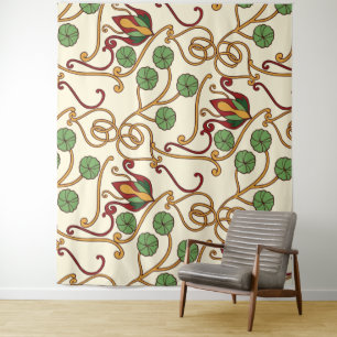 Seamless floral pattern on beige background tapestry