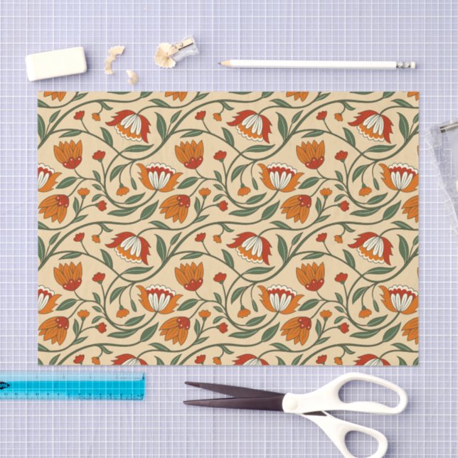 Seamless floral pattern on beige background tissue paper (Craft)