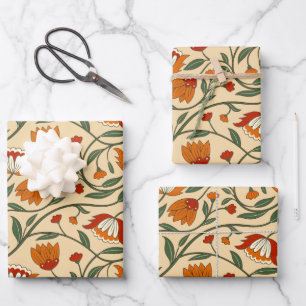 Seamless floral pattern on beige background wrapping paper sheet