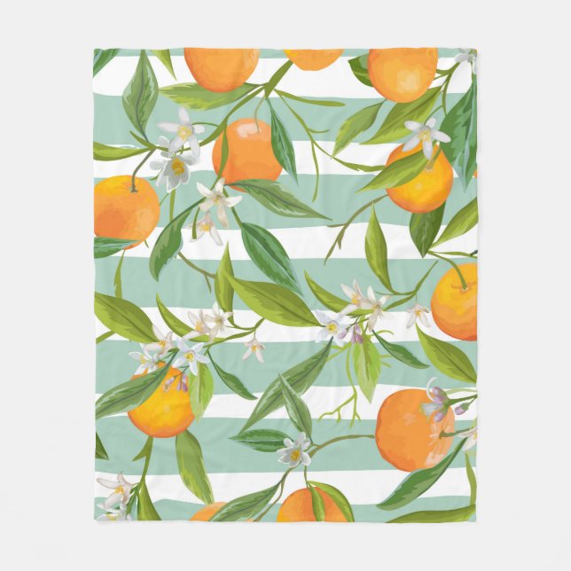 Seamless Floral Pattern. Orange Fruits Background. Fleece Blanket (Front)