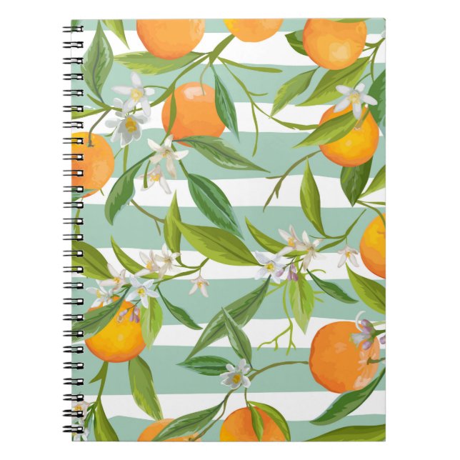 Seamless Floral Pattern. Orange Fruits Background. Notebook (Front)