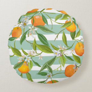 Seamless Floral Pattern. Orange Fruits Background. Round Cushion