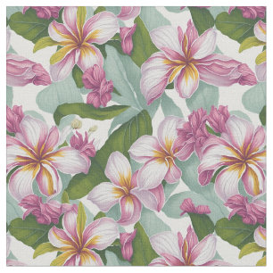 Seamless Floral Pattern Plumeria Flowers Fabric