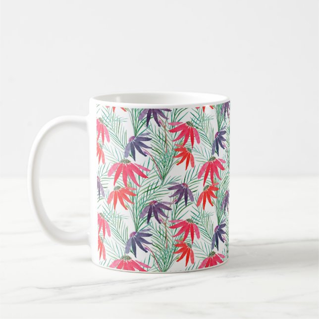Seamless floral pattern. Red, purple flowers on a  Coffee Mug (Left)