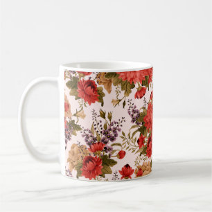 Seamless floral pattern roses with chrysanthemum a coffee mug
