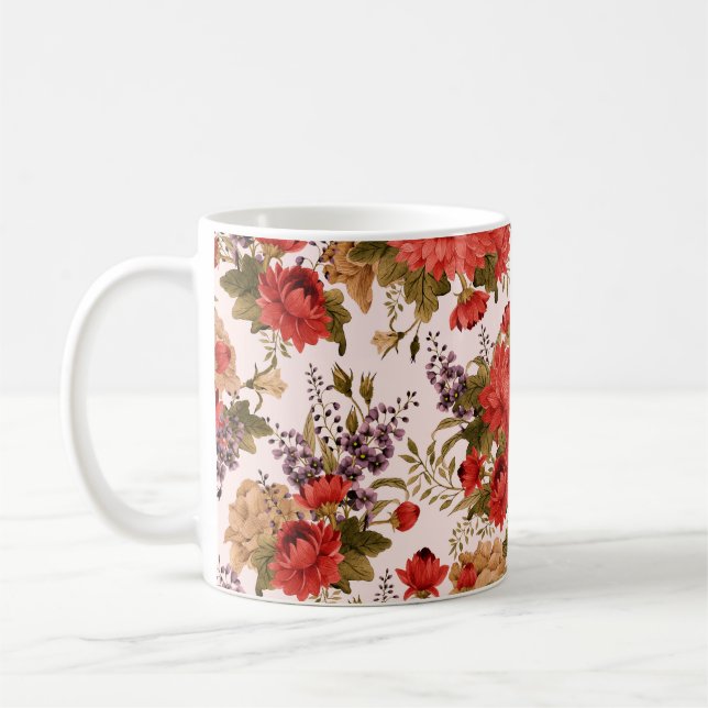 Seamless floral pattern roses with chrysanthemum a coffee mug (Left)