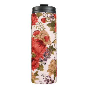 Seamless floral pattern roses with chrysanthemum a thermal tumbler