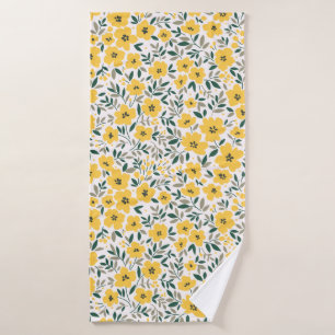 Seamless floral pattern, Small yellow flowers. Wh Bath Towel