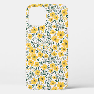 Seamless floral pattern,  Small yellow flowers. Wh iPhone 12 Case