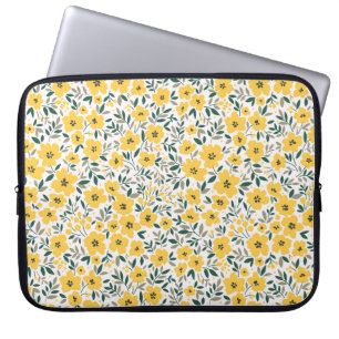 Seamless floral pattern,  Small yellow flowers. Wh Laptop Sleeve
