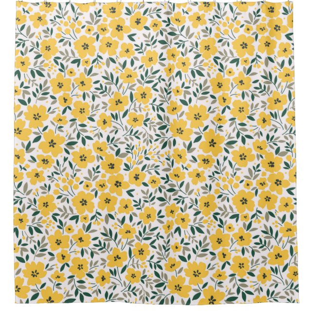 Seamless floral pattern,  Small yellow flowers. Wh Shower Curtain (Front)