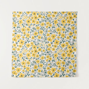 Seamless floral pattern, Small yellow flowers. Wh Tapestry