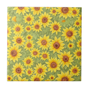 Seamless Floral Pattern Sunflower Flowers Ceramic Tile