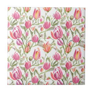 Seamless Floral Pattern Tulip Flowers Ceramic Tile
