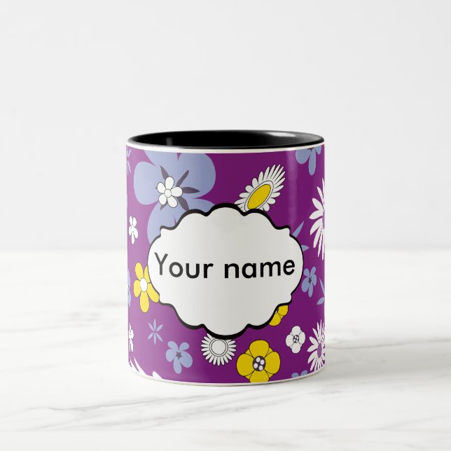 Seamless Floral Pattern Two-Tone Coffee Mug (Center)