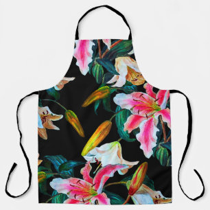 Seamless floral pattern. White and pink lily on a Apron