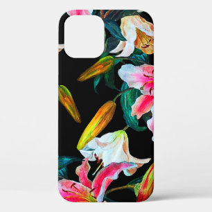 Seamless floral pattern. White and pink lily on a iPhone 12 Case