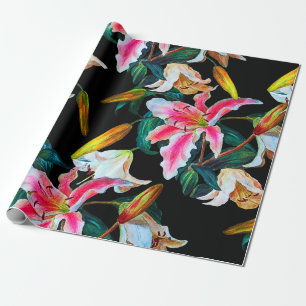 Seamless floral pattern. White and pink lily on a Wrapping Paper