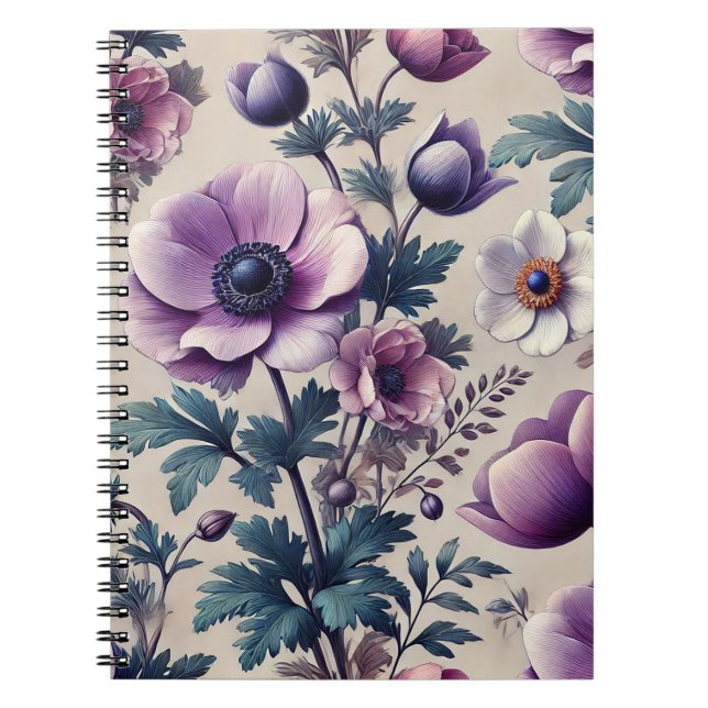 seamless floral pattern with anemone beautiful  notebook (Front)