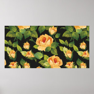 Seamless floral pattern with beautiful roses poster